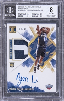2019/20 Panini Impeccable Holo Gold #143 Zion Williamson Signed Patch Rookie Card (#02/10) – BGS NM-MT 8/BGS 10